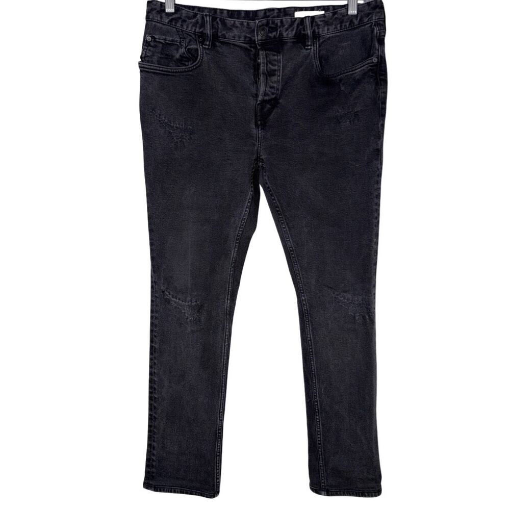 ALLSAINTS Cigarette Damaged Buttonfly Black Denim Jeans    Size: 34